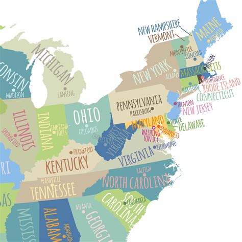 US Map Capitals Wall Art PRINTABLE United States Map Print - Etsy
