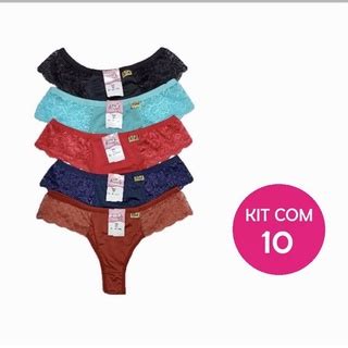 Kit 10 Calcinhas Lateral Renda Microfibra Calcinha Lingerie Shopee Brasil