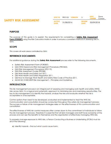 Safety Risk Assessment - 11+ Examples, Format, Pdf