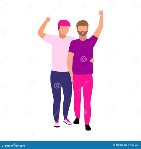 Pareja Gay En El Desfile Del Orgullo Personajes De Vector De Color Semiplana Ilustración del