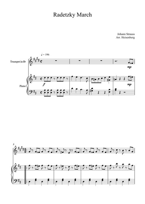 Radetzky March Strauss For Trumpet With Accompaniment Arr