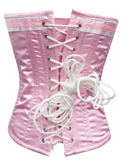 Wholesale Gothic Dress Up Corsets Pink Contrast Trim Zip Through