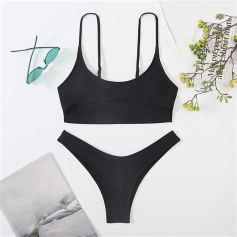 MAILLOT DE BAIN 2 PCS Set Bikini Ensemble Hollow Out Sangle de Spaghetti réglable Sangle de