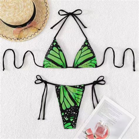 Generic Hot Selling Bikini Swimsuit Female Sexy Tight Three Point Backless Butterfly Print