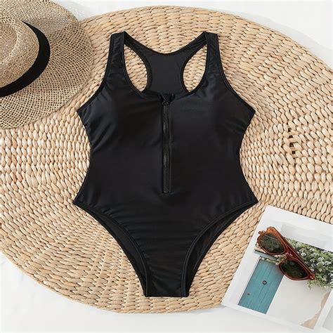 Hhh New Solid Color Zipper Slimming Beach Bikini Slim Sexy Hot Spring Swimsuit Swimsuit