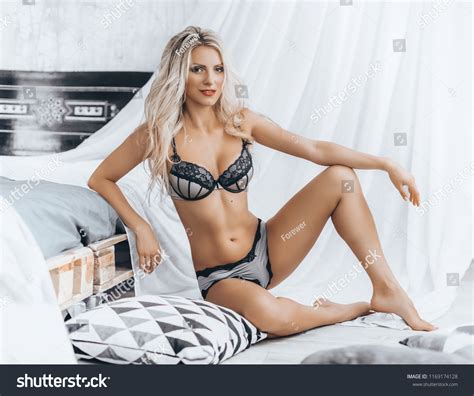 Sexy Beautiful Blonde Woman Blue Underclothes Stock Photo Shutterstock