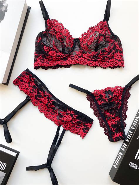 Conjunto Cinta Liga Preto Vermelho Conheça a Treacy Lingerie uma marca de Atacado e Varejo