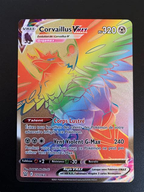 Carte Pokémon Corvaillus Vmax Rainbow Rare Secrète Gigamax 171163