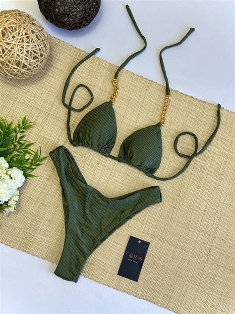 Biqu Ni Vit Ria Verde Militar Corais Bikini
