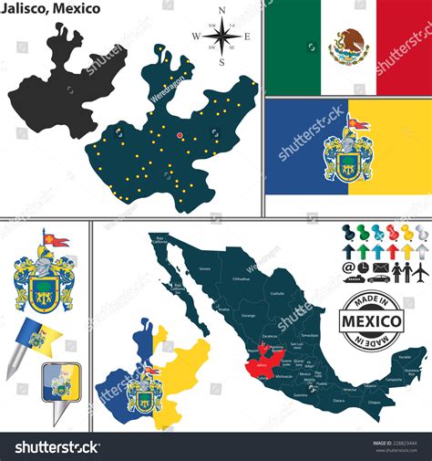 Vector Map State Jalisco Coat Arms Stock Vector (Royalty Free