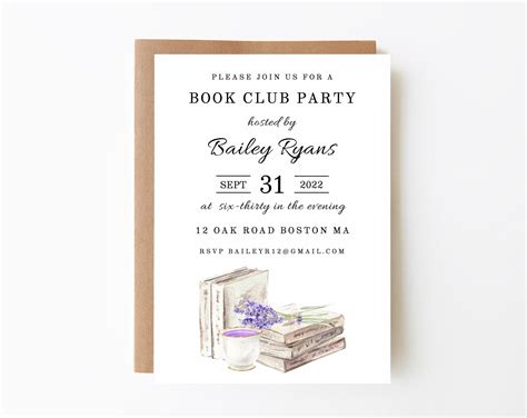 Book Club Party Invitation Template, Book Club Meeting, Vintage Book ...