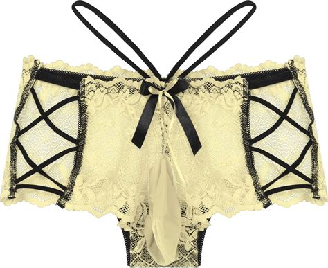 Buy Alvivi Mens Sissy Micro G String Thong Panties Sheer Mesh Floral Lace Bikini Briefs