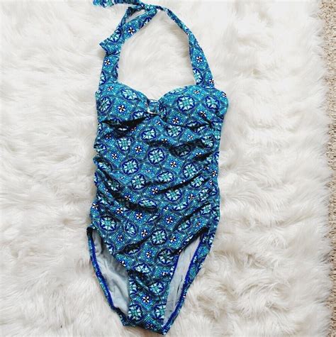 Assets By Spanx Blue One Piece Halter Swimsuit Gem