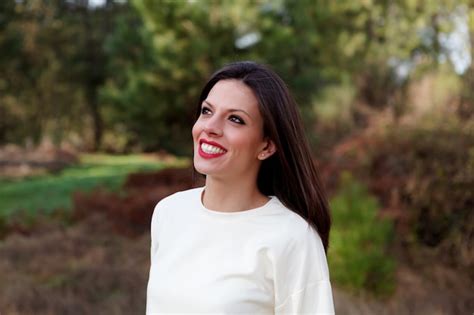 Premium Photo Attractive Brunette Girl With Red Lips