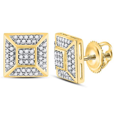 10kt Yellow Gold Mens Round Diamond Square Cluster Stud Earrings 1 5