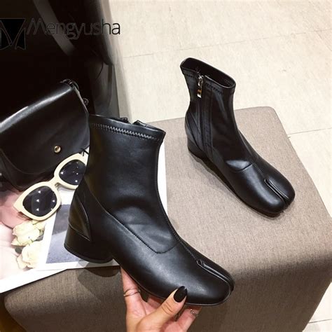 Женские ботинки в стиле ниндзя на низком каблуке с круглым носком ...