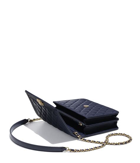 Boy Chanel Clutch With Chain Calfskin And Gold Tone Metal Navy Blue