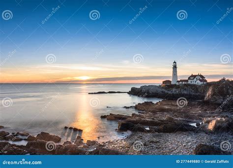 Sunrise At Portland Head Lighthouse Sun Just Over The Horizon