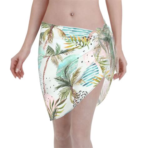 Adobk Watercolor Palm Tree Swimsuit Coverups For Women Beach Bikini Short Skirt For Swimwear