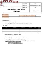 Week Laboratory Exercise Data Dictionary Docx It Course Code