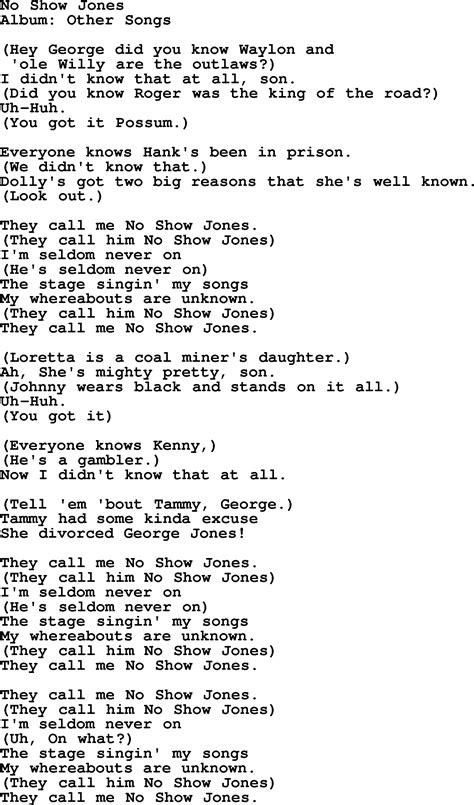 No Show Jones By George Jones Counrty Song Lyrics