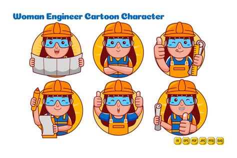 Woman Engineer Cartoon Character Logo Pack