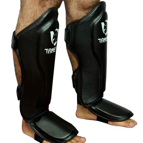 TAMEEZ MUAY THAI SHIN GUARDS – BLACK( SYNTEK LEATHER) – Tameez Sports