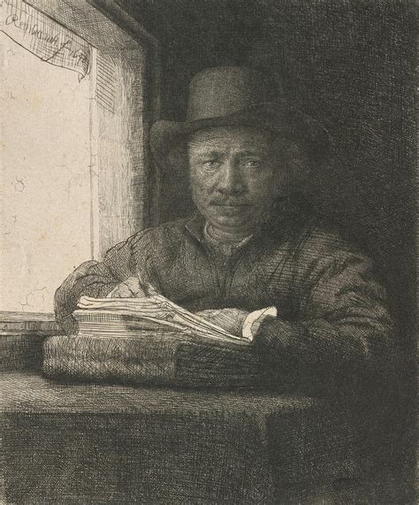 Self Portrait Drawing At A Window Drawing By Rembrandt Van Rijn Fine