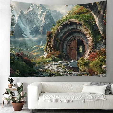 Hobbit Tree Houses Hanging Tapestry Wall Art Large Tapestry Mural Decor