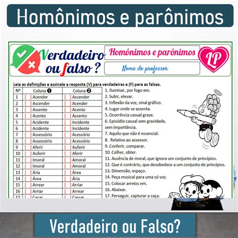 Atividade Parônimos E Homônimos