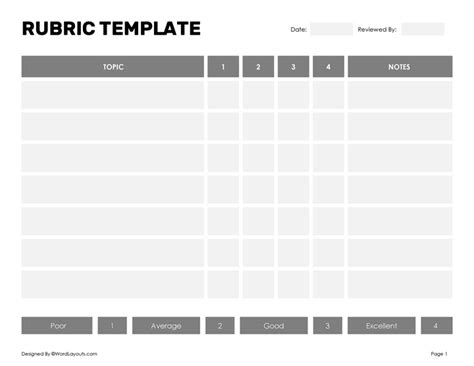 grading rubric template  class assessments wordlayouts