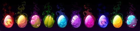 Free Vector Cartoon Dragon Eggs With Glowing Sparkles Set