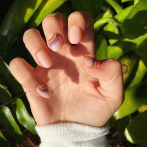 Rainbow Nude Art Pride Custom Press On Nails Etsy