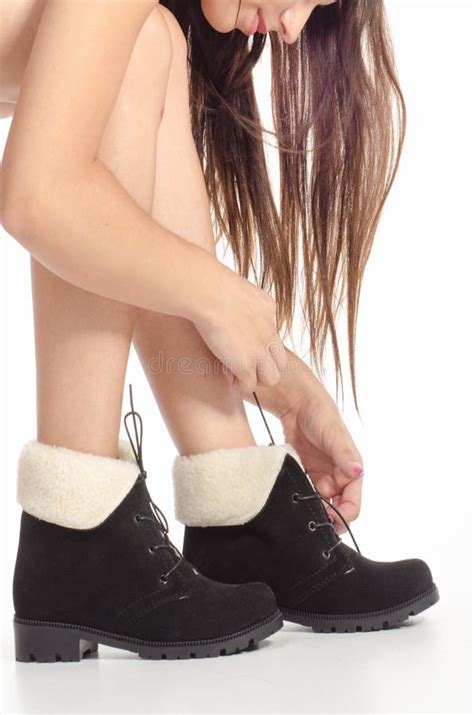 Naked Female Legs In Boots Isolated On White Stock Image Image Of