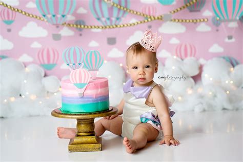 Hot Air Balloon First Birthday Cake Smash Photoshoot