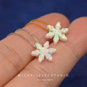 Opal Necklace Fire Opal Snowflake Necklace White Opal Necklace Opal