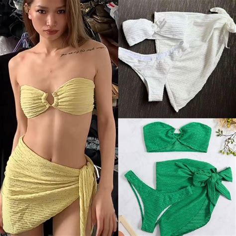 Summer New Eyelet Bikini With Cover Up 3 In 1 Tube Two Piece Swimwear Sex Appeal Swimsuit