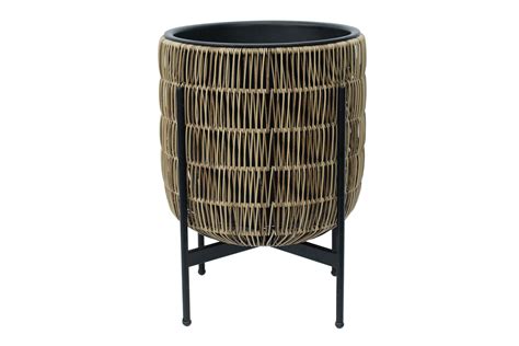 Blomkruka Wicker på stativ 38x38xH49 cm Ljusbrun Inredning Black