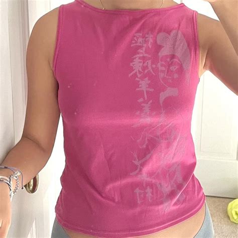 Hot Pink Magenta Boat Neck Tank Top Stretchy Depop
