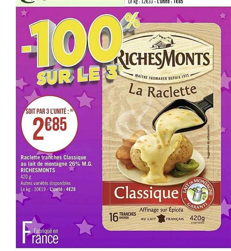 Promo Raclette Tranches Classique Au Lait De Montagne M G