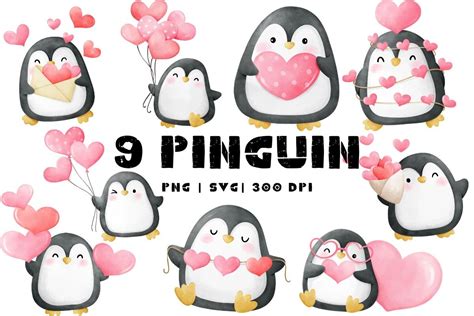 Cute Pinguin Bundle Clipart SVG PNG Graphic By Colors Clipart