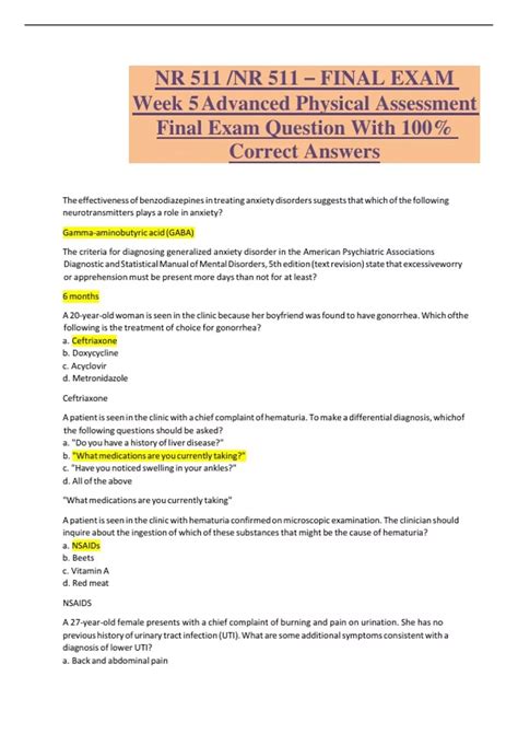 NR 511 /NR 511 – FINAL EXAM Week 5 Advanced Physical Assessment Final