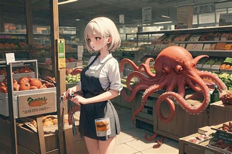 Un Manga Anime Hentai Poulpe Supermarché Vendeur Illustration Dessin Animé Illustration Photo