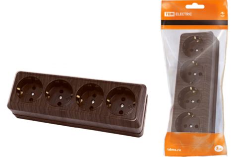 Розетка 4-х местная открытой установки горизонтальная с заземлением бук ...