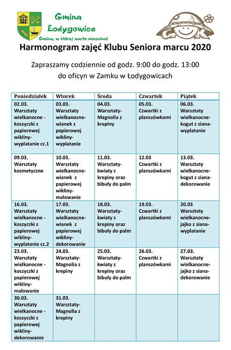Harmonogram Zaj Dla Klubu Seniora Marzec