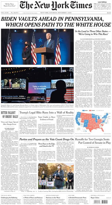 Portada Del Diario The New York Times Del Día 7 11 2020 News Europa