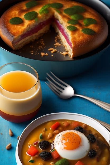 Un Plato De Comida Con Un Trozo De Tarta Y Un Vaso De Leche Foto Premium