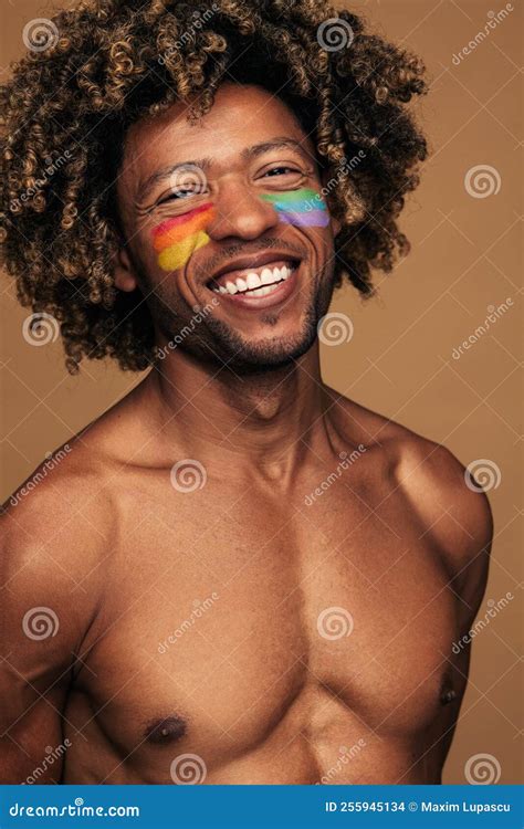 Happy Black Gay With Naked Torso Stock Photo Image Of Carefree Handsome