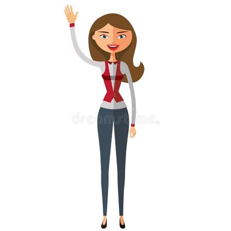 Business Woman Waving Her Hand Flat Cartoon Vector Illustration Eps10