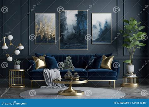 An Elegant Navy Blue Sofa In The Middle Of A Bright Living Room